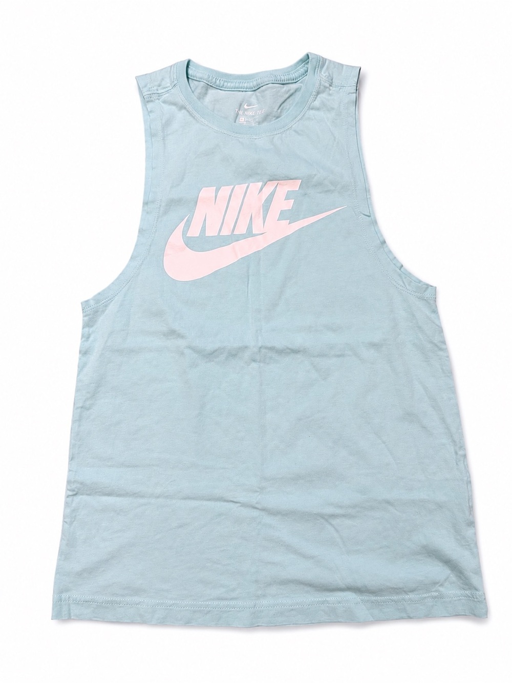Nike The Nike Tee Women’s XS Light Blue Sleeveless Muscle Tank White Logo